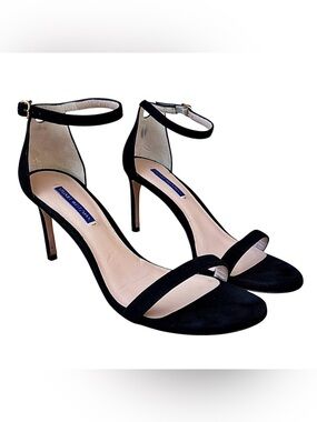 STUART WEITZMAN Black Suede Nudist II Sandal Heels